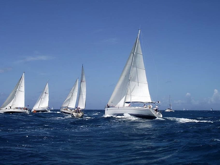 Sailboats racing during Antigua Sailing Week