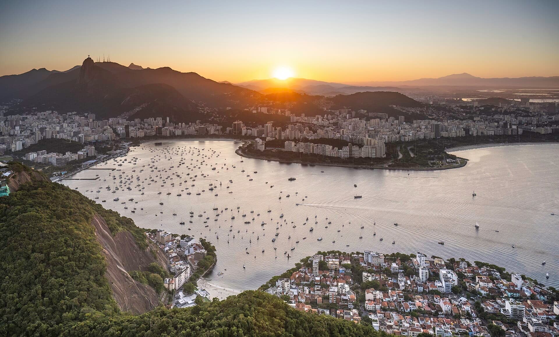Rio de Janeiro from Sugarloaf Mountain, with Christ the Redeemer on Corcovado