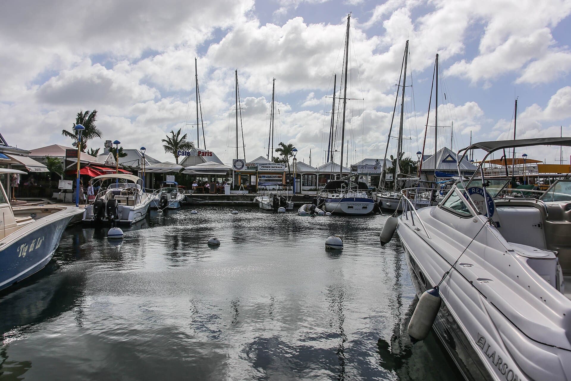 Sailboats and boats at the Royal Marina in Marigot, Saint Martin