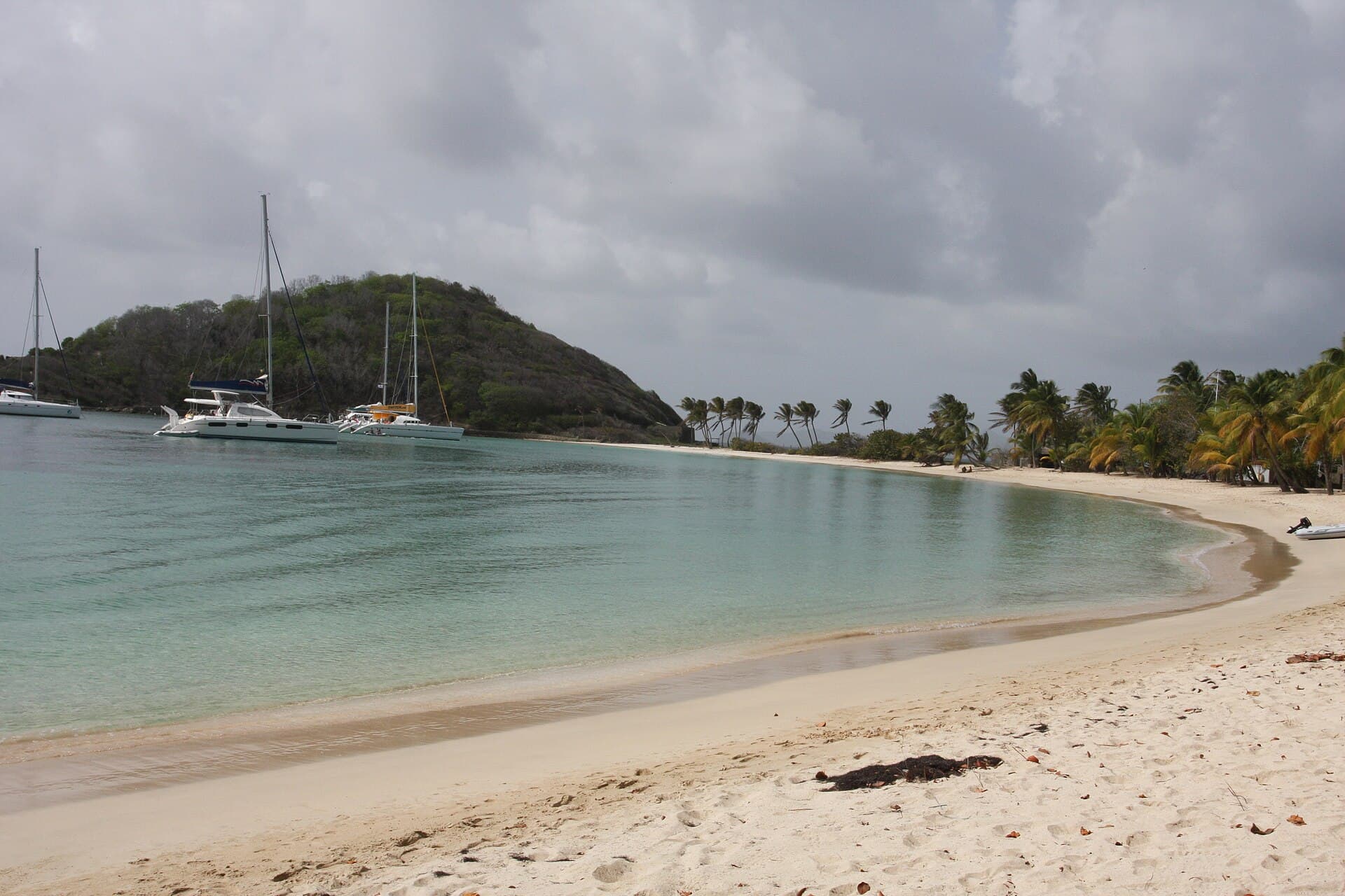 Palm-lined Salt Whistle Bay on Mayreau, in the Grenadines
