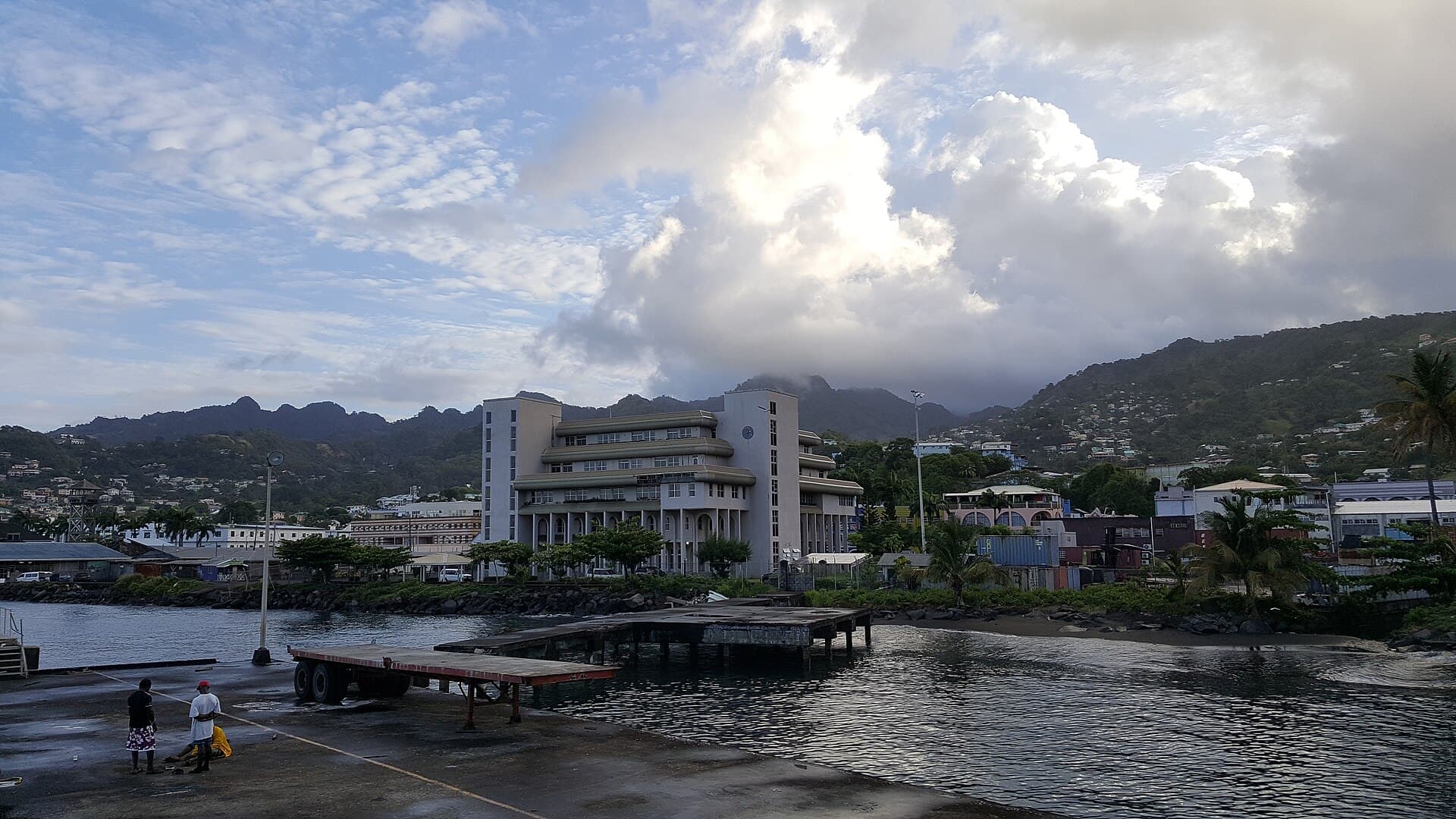 Kingstown harbour and hillside from the waterfront, Saint Vincent