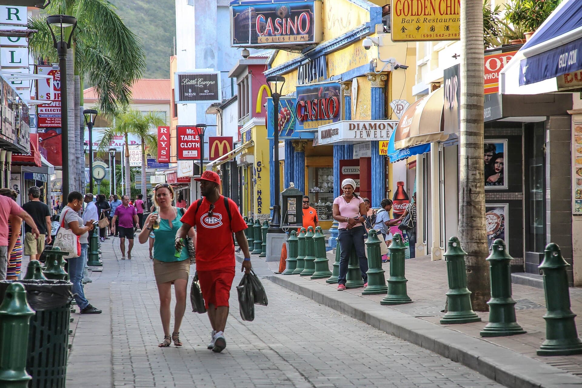 Jewelry shops along Front Street in Philipsburg, Sint Maarten