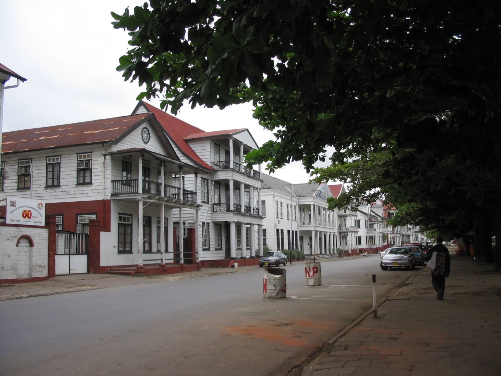 Wooden colonial houses along a Paramaribo street in Suriname