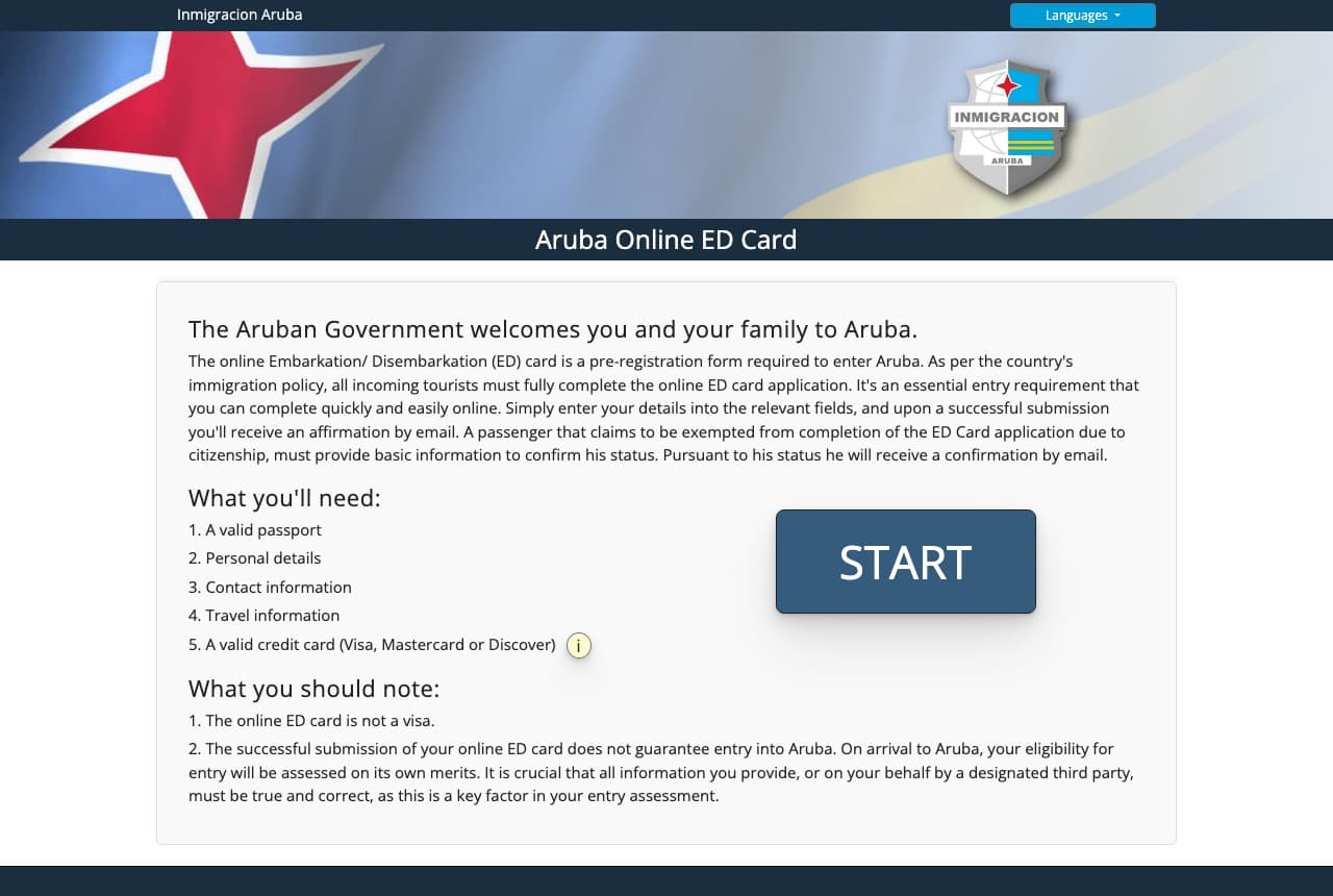 Official Aruba ED Card website