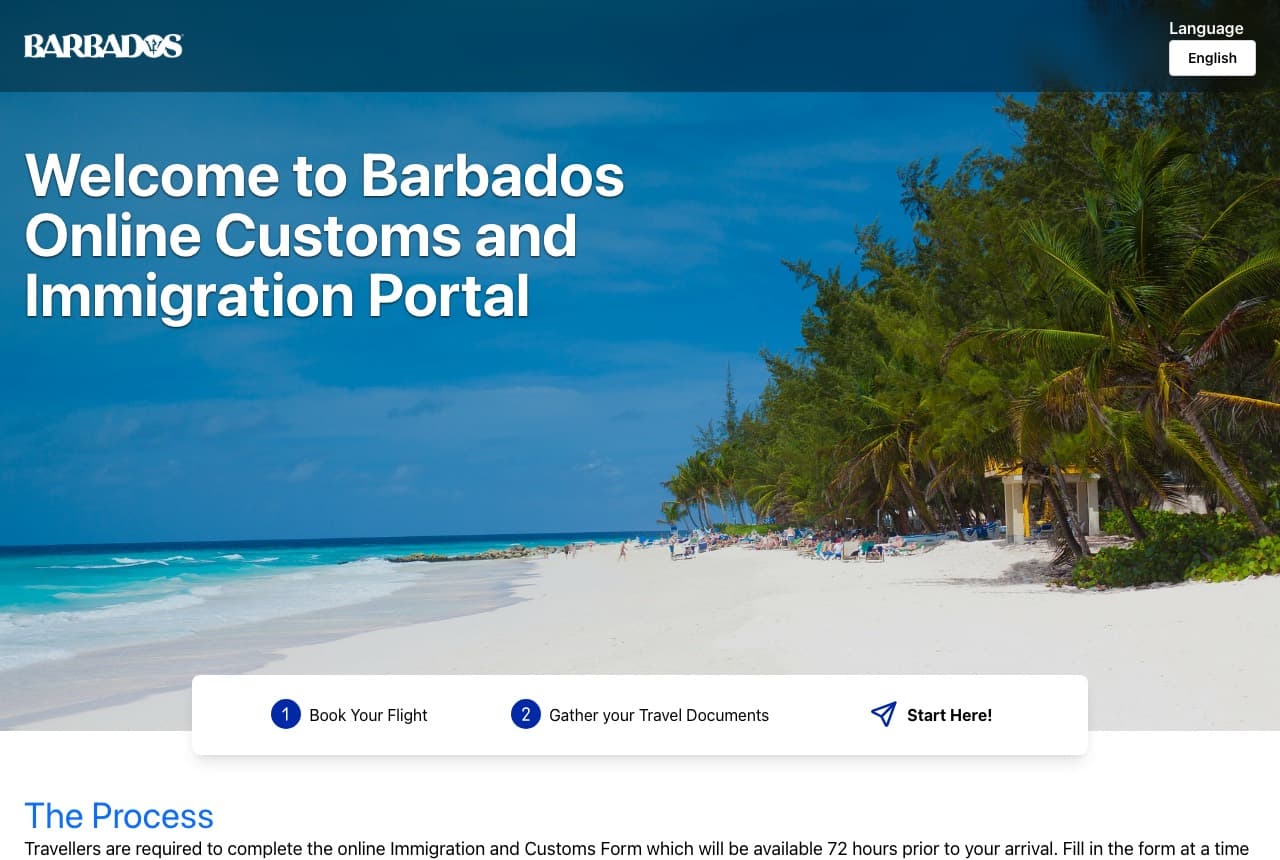 Official Barbados Online Immigration & Customs Form website