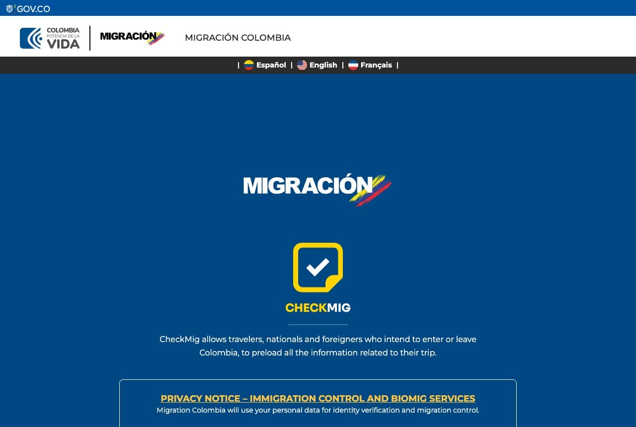 Official Colombia Check-Mig website