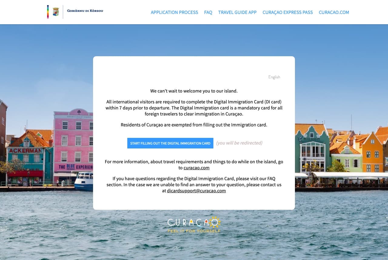 Official Curaçao Digital Immigration Card website