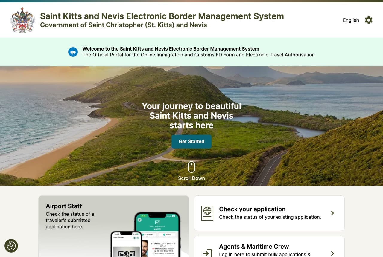 Official St Kitts & Nevis electronic border system website